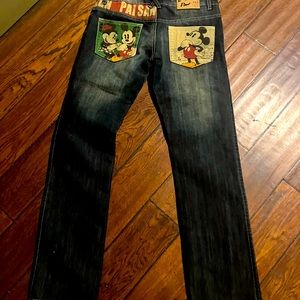Paisan ps jeans brand mickey mouse distressed designer denim jeans pants size 27